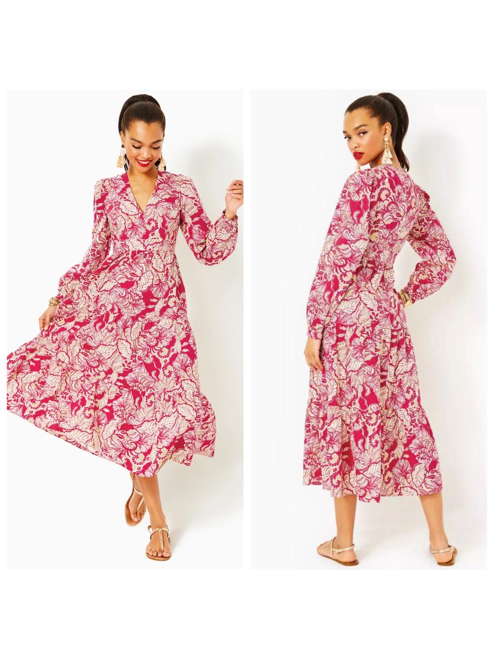 NEW Lilly Pulitzer Pink Floral Midi Dress